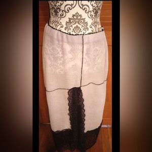 Free People Into You Half Column Slip Women Small Pink Black Lace Trim Slit